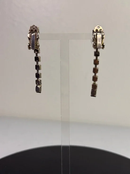 Vintage Amber & Clear crystal Rhinestone Clip-On Drop Earrings + Velvet Gift Bag - Picture 7 of 12